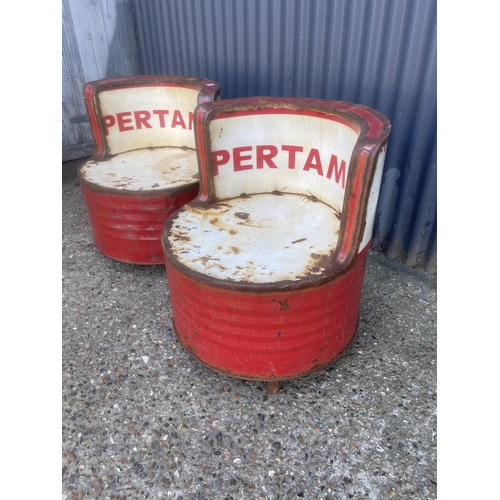 393 - A pair of Petramina seats up cycled from vintage oil drums