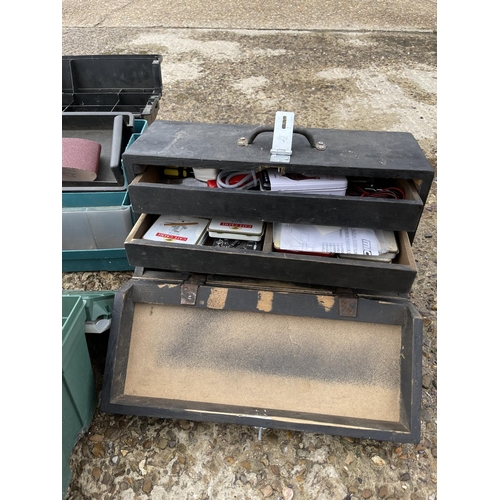 419 - Wooden tool box, fishing box with contents and other tool box