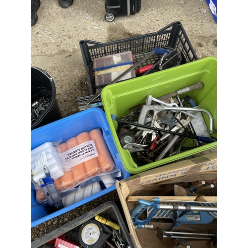 420 - Six boxes of assorted tools and a tub of sockets