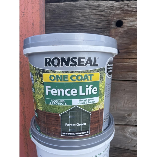 474 - Six tubs of ro seal fence paint (3 green & 3 brown)