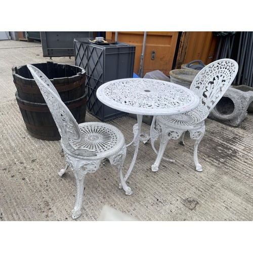 476 - A white painted aluminium garden table and two chairs