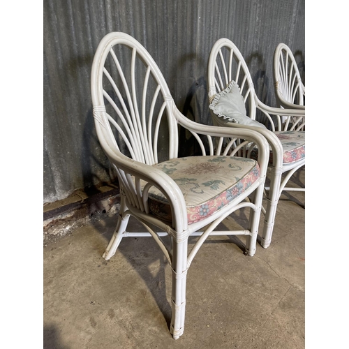 56 - A set of four mid century white painted bamboo chairs