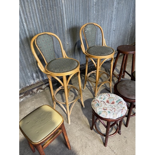 57 - Five  assorted bentwood stools together with two other kitchen stools