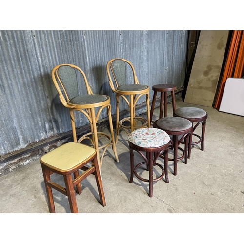 57 - Five  assorted bentwood stools together with two other kitchen stools