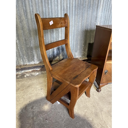 62 - A fold over libary step seat together with a mahogany bedside