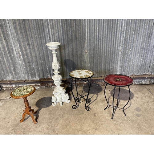 74 - Plant stand and three small occasional tables