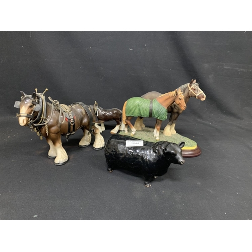 1044 - Beswick Aberdeen Angus Figure, Just Horses Figure by Richard Sefton, Melba Shire horse and one other