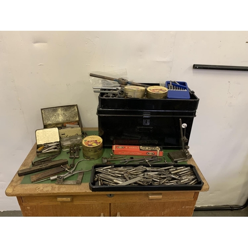 Metal Engineers box, taps, dyes, lathe and milling tools, callipers and ...
