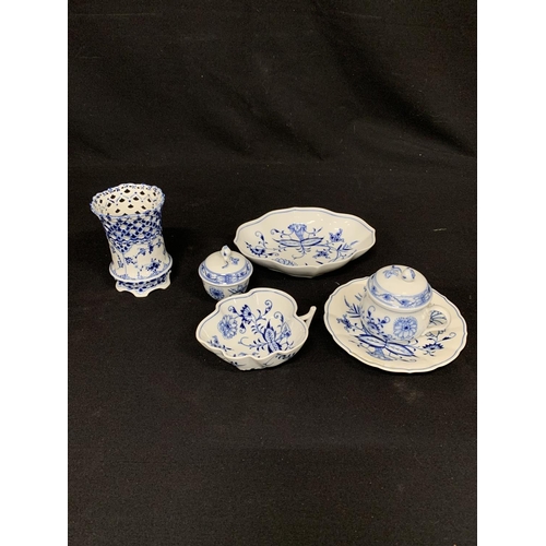 548 - Five pieces of Meissen china and Copenhagen pierced vase