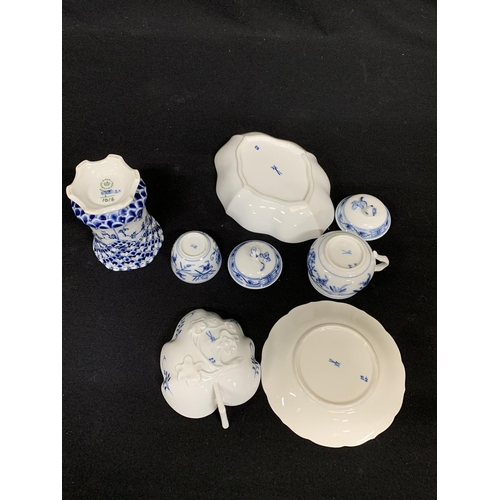 548 - Five pieces of Meissen china and Copenhagen pierced vase