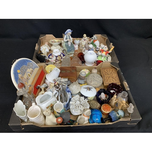 553 - 2 trays of ornamental china ornaments and figures