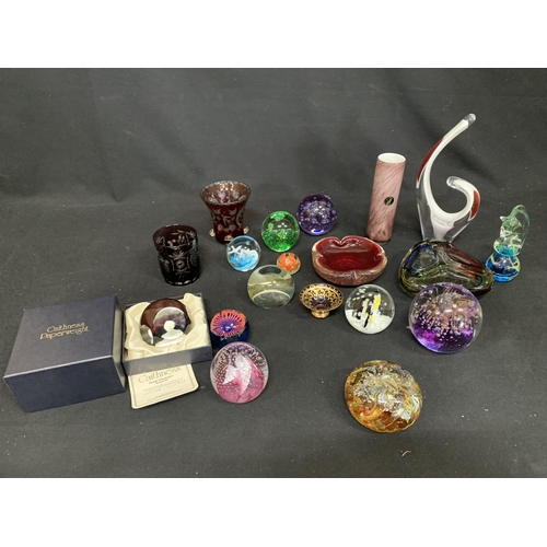 645 - 3 Caithness Paperweights Isle of Wight paperweight and collection of coloured glass