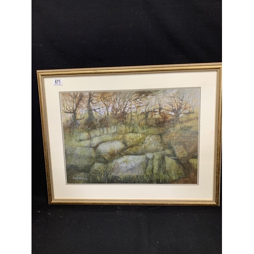 671 - Autumnal landscape, Signed Ken Hildrew, 54 x 55cms together with Print by the same artist