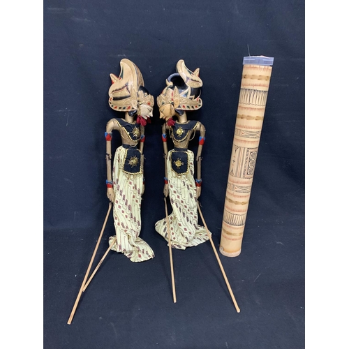 702 - 2 Indonesian Wayang Golek puppets and Indonesian wine holder