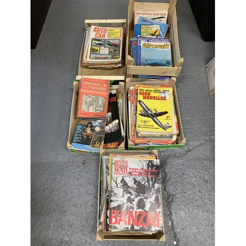 919 - 5 trays of magazines, cars, aircraft, modelling, music and WW2