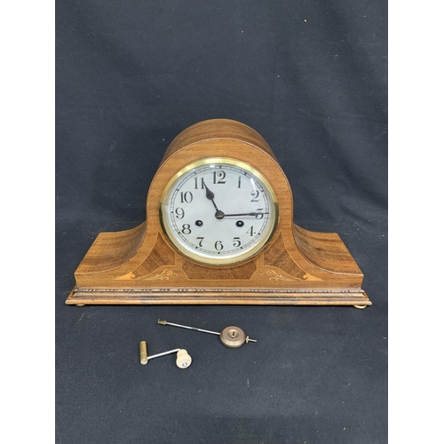 941 - Admirals hat clock working with winder and pendulum, length 46 cms