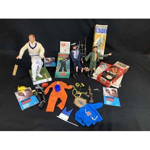 967 - Action Man Original 1960's Action Man Sailor with Box, Commander with Box, Cricketer no box, plus ac... 