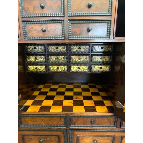 288 - 19th Century Continental Walnut and Ebonised Collectors Cabinet on stand, cabinet enclosing chequer ... 