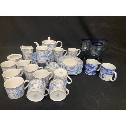 1045 - Doulton Studio Provence Teaware and two Spode Blue room Mugs & three blue glasses