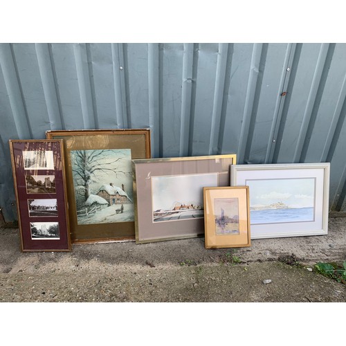 1050 - Four Watercolours & Framed 4 Post card images of East Sutton