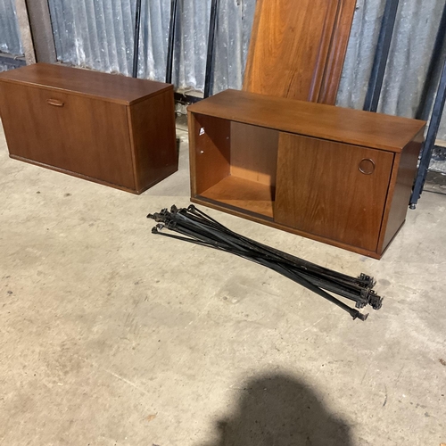 120 - A mid century avalon teak hole office wall system having bureau, cuobaord & 9 shelves. Total of four... 