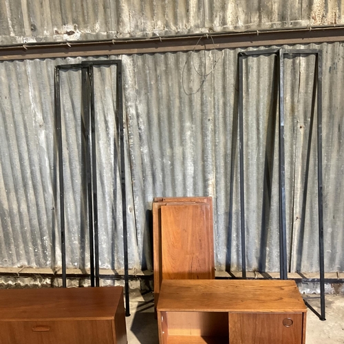 120 - A mid century avalon teak hole office wall system having bureau, cuobaord & 9 shelves. Total of four... 