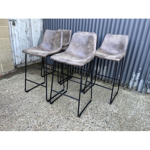 125 - A set of five modern bar stools with grey textured suede upholstered seats