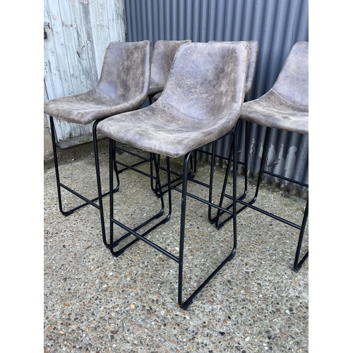 125 - A set of five modern bar stools with grey textured suede upholstered seats