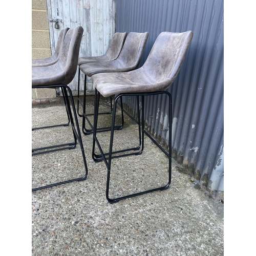125 - A set of five modern bar stools with grey textured suede upholstered seats