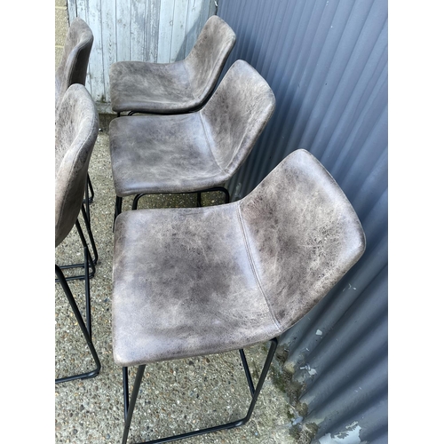 125 - A set of five modern bar stools with grey textured suede upholstered seats