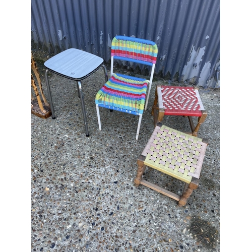 137 - Three retro stools, chair and giraffe