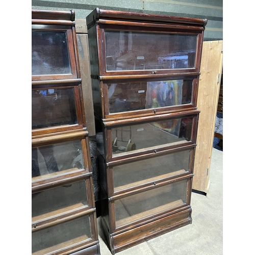 161 - A pair of matching five section stacking bookcases, each section labelled for GLOBE WERNICKE 87x30x1... 
