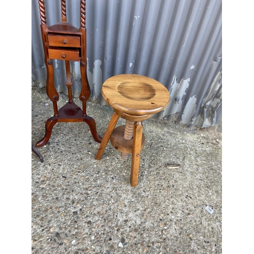 192 - Two folding cake stamds, occasional table and a art stool