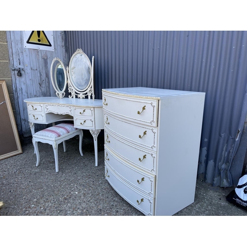 204 - A white french style bedroom pair with gold painted ornate handles