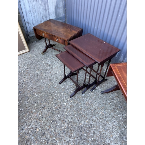 205 - A reproduction mahogany nest of three together with two mahogany side tables