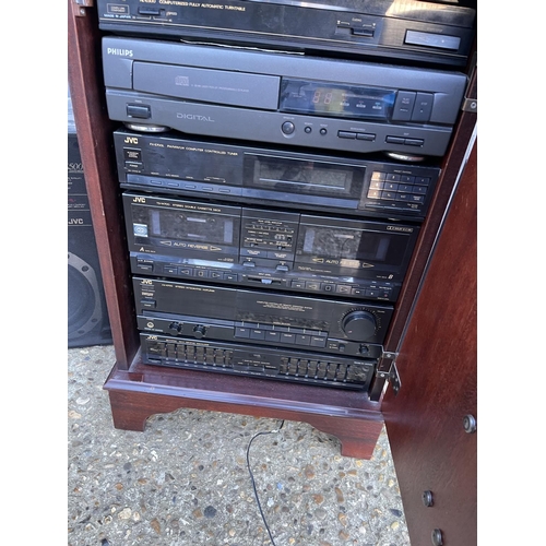 221 - JVC music centre in cabinet with two speakers