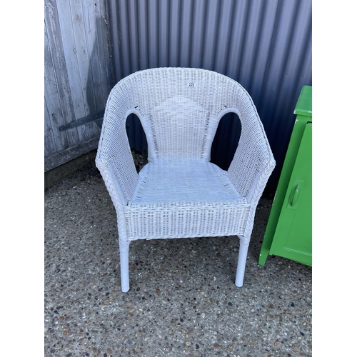 226 - Wicker chair, painted bedside and two wine racks