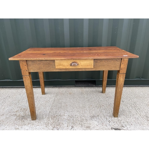 36 - A french pitch pine kitchen table with drawer 120x60x75
