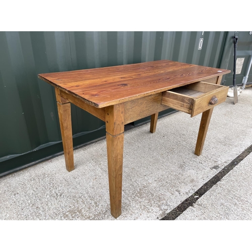 36 - A french pitch pine kitchen table with drawer 120x60x75