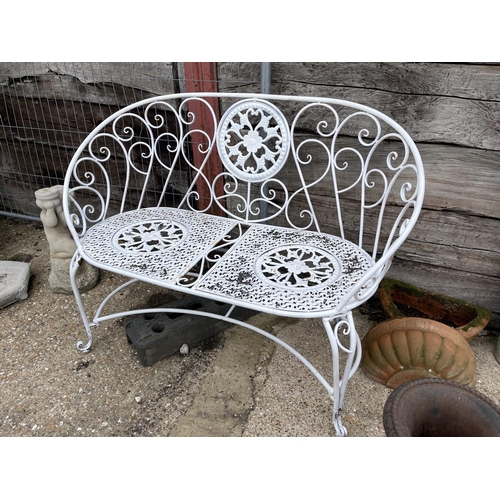 444 - A white painted wirework garden bench