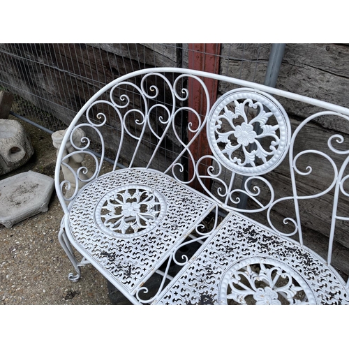 444 - A white painted wirework garden bench