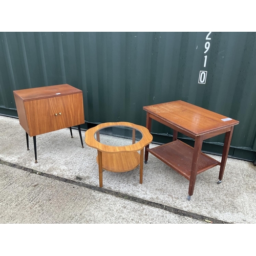 48 - Teak record cabinet, coffee table and a card table