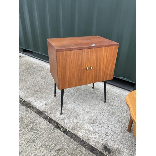 48 - Teak record cabinet, coffee table and a card table