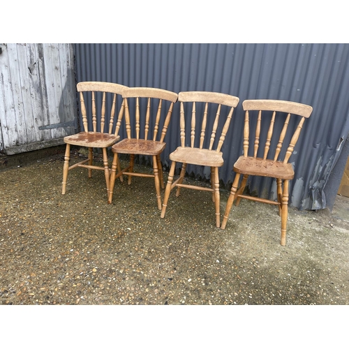 90 - Four country pine kitchen chairs