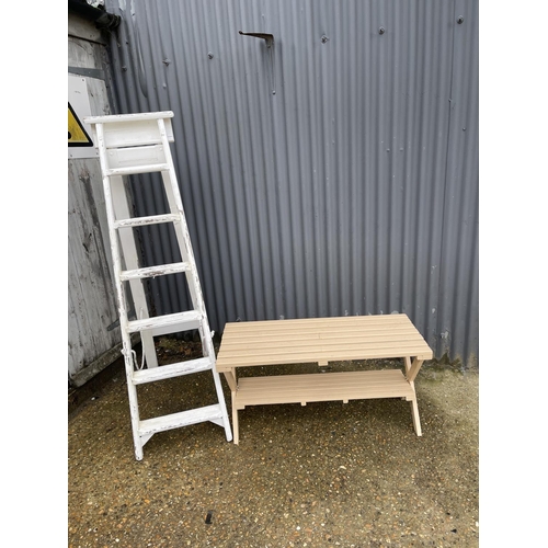 98 - Painted bench and and painted vintage step ladder