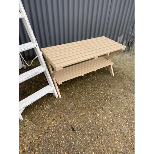 98 - Painted bench and and painted vintage step ladder