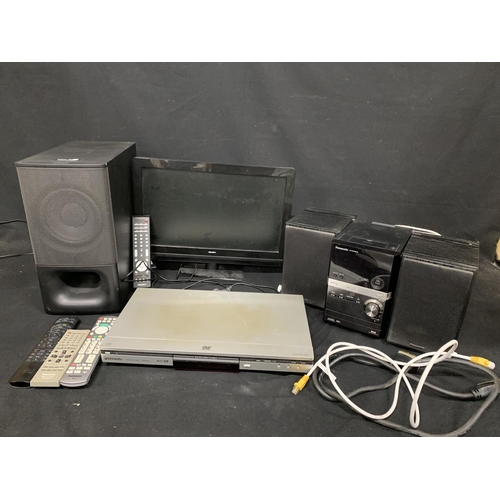 524 - Sony sub woofer, Bush TV and Remote, DVD player and Panasonic music system