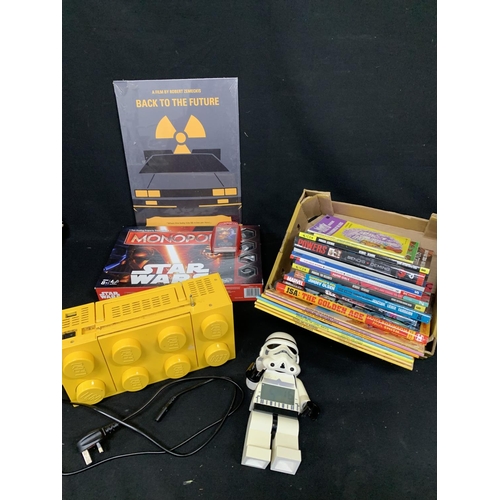 577 - Lego radio, Ariel a/f, Star Wars Alarm clock, Signed game and books