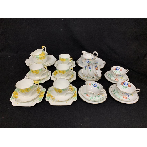 586 - Yellow flowered teaware and Modern Grovener Hand painted teaware