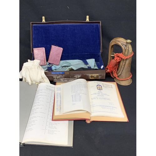 595 - Bugle, Masonic case, Lodge book etc